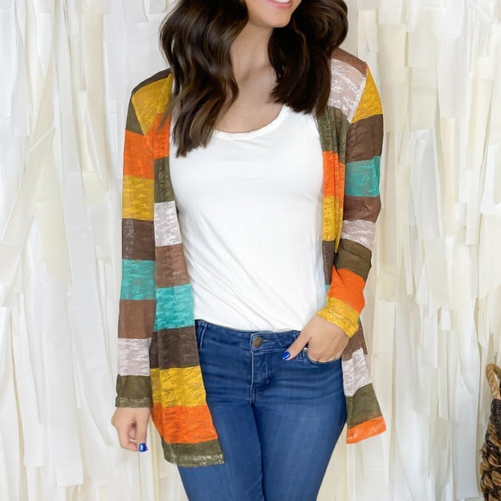 T2D Teens2urdoor Women's Lucy Lightweight Slub Stripe Cardigan - S/M